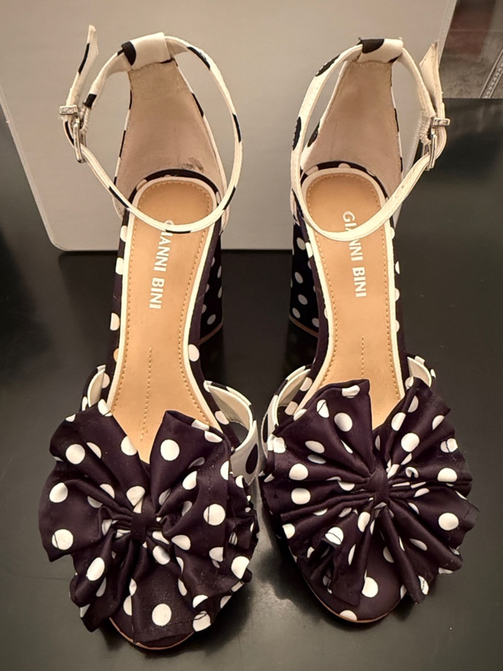 Gianni Bini Black & White Polka Dot Ankle-Strap Heels
